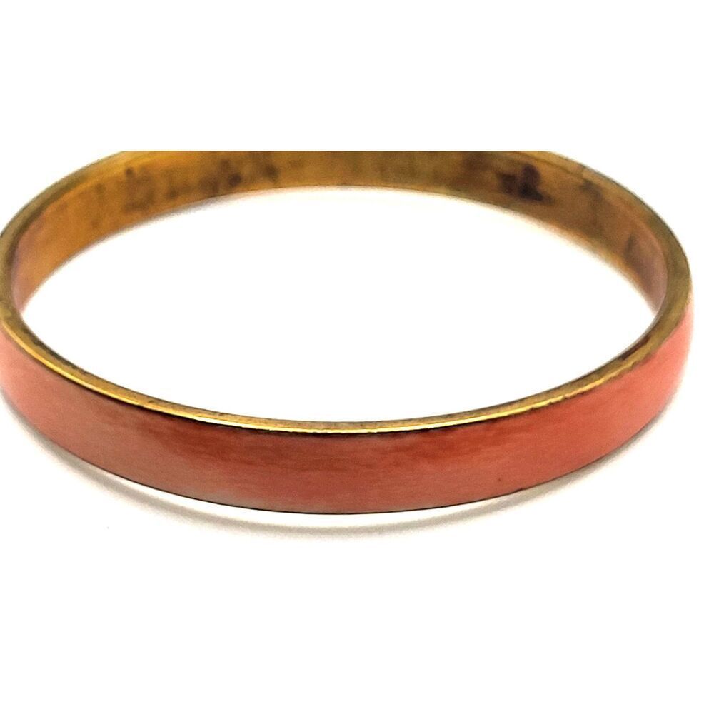 Vintage 60s Brass Enamel Peach Bangle Bracelet Made in India 2.7 in dia